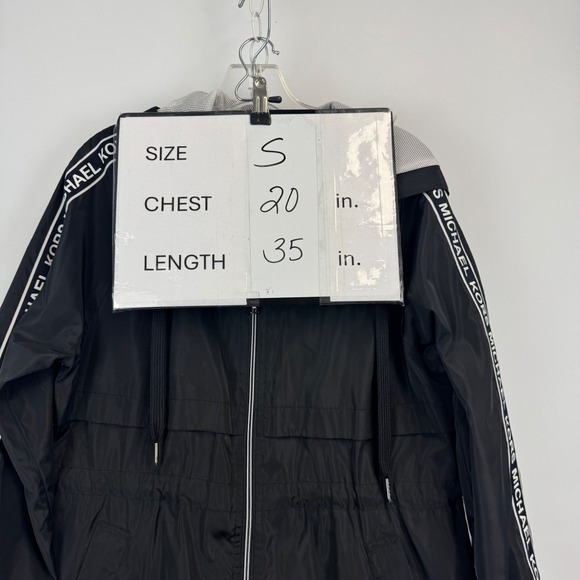 Michael Michael Kors Womens Black Logo Tape Hooded Windbreaker Jacket Small - Picture 2 of 16